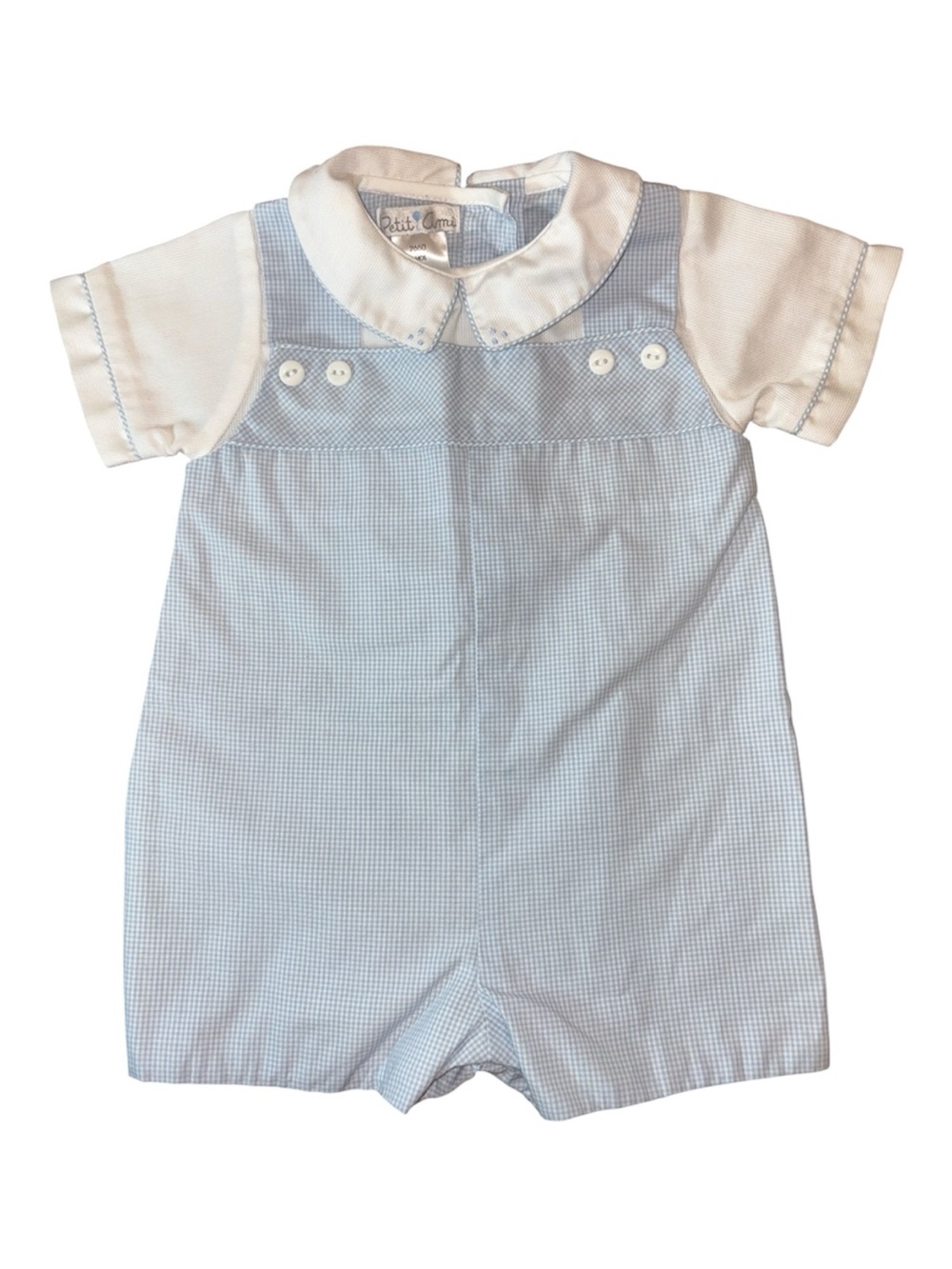 Petit Ami little boy newborn infant checkered romper outfit